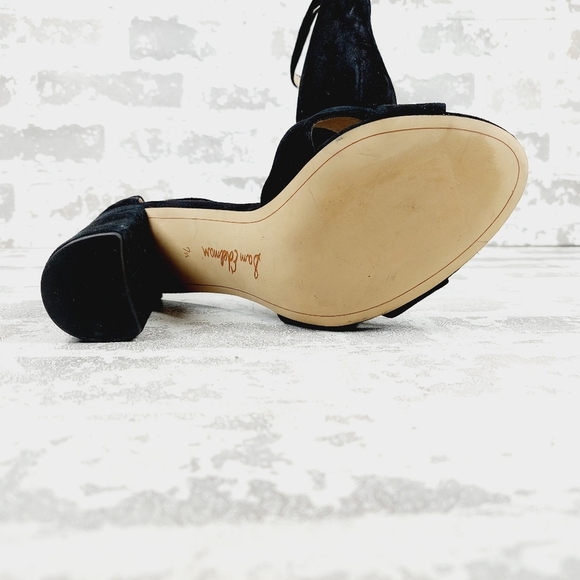 NEW Sam Edelman Yaro Black Suede Open Toe Ankle Buckle Heeled Sandals E168 - Picture 8 of 12